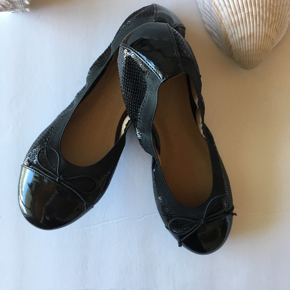 BP With Sequins Black Ballet Flats Bow Front SZ 8